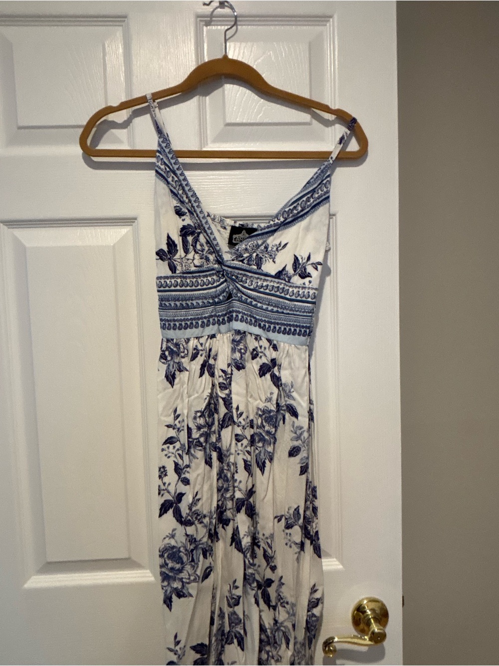 Angie White and Blue Floral Maxi Dress
